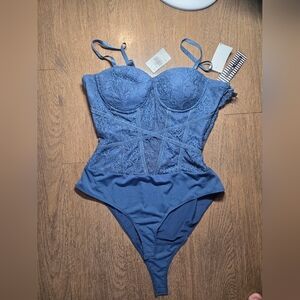 Haute Monde Blue Lace Bodysuit with Underwire Cups
